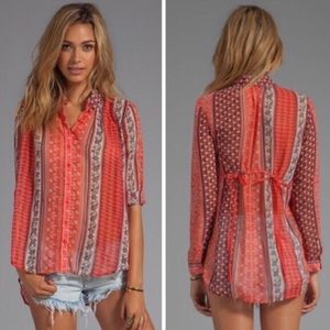 Free People | Patterned Semi Sheer Tie Blouse